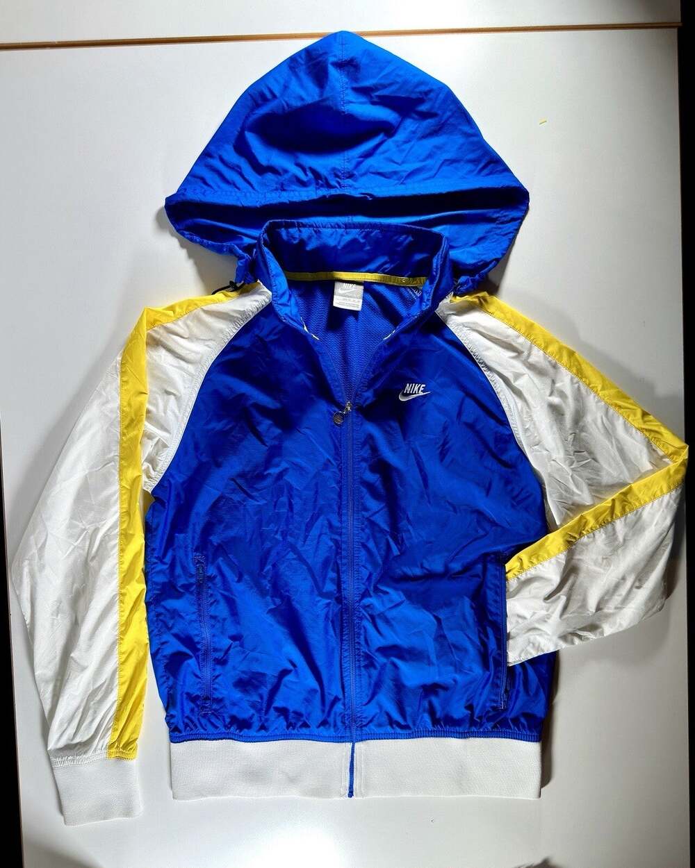 Nike Retro Color Packable Hood Optional Full Zip Windbreaker YOUTH M Blue Yellow